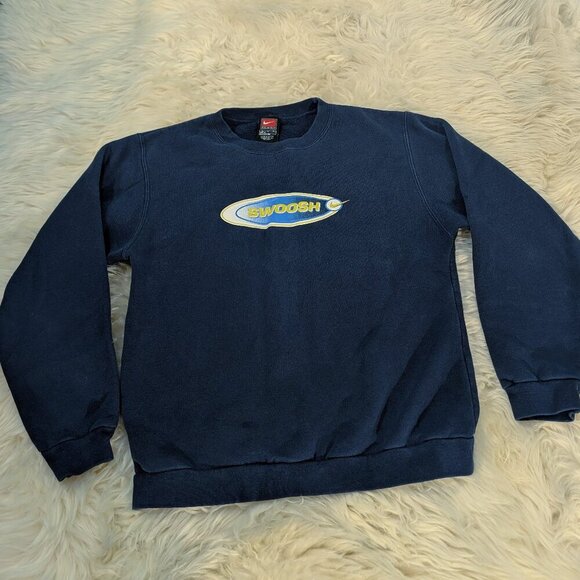 Nike Team 90s Vintage Women's s Blue Swoosh Pullover Sweatshirt Size M - Picture 1 of 8